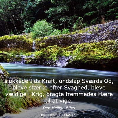 Picture 03 - Hebræerne 11:34 DA1871 - slukkede Ilds Kraft, undslap Sværds Od, bleve - Bible Verse Picture