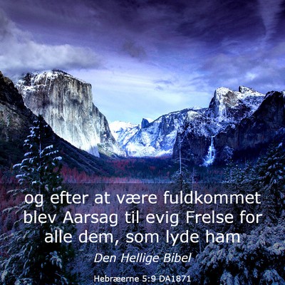 Picture 03 - Hebræerne 5:9 DA1871 - og efter at være fuldkommet blev Aarsag til evig - Bible Verse Picture