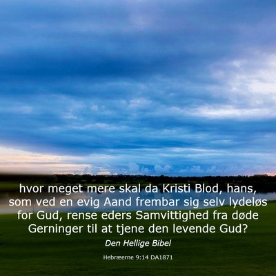 Picture 03 - Hebræerne 9:14 DA1871 - hvor meget mere skal da Kristi Blod, hans, som - Bible Verse Picture