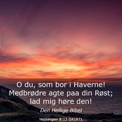 Picture 03 - Højsangen 8:13 DA1871 - O du, som bor i Haverne! Medbrødre agte paa din - Bible Verse Picture