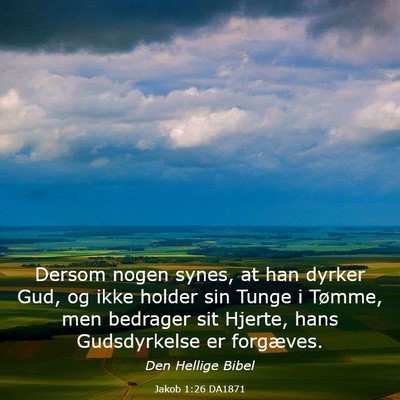 Picture 03 - Jakob 1:26 DA1871 - Dersom nogen synes, at han dyrker Gud, og ikke - Bible Verse Picture
