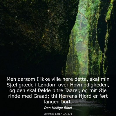 Picture 03 - Jeremias 13:17 DA1871 - Men dersom I ikke ville høre dette, skal min - Bible Verse Picture