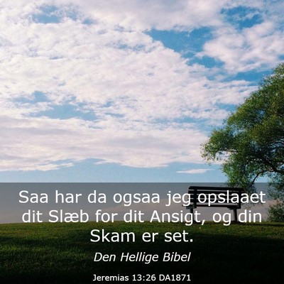 Picture 03 - Jeremias 13:26 DA1871 - Saa har da ogsaa jeg opslaaet dit Slæb for dit - Bible Verse Picture