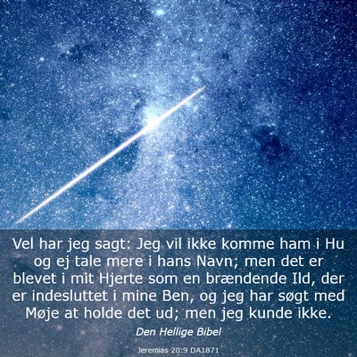 Picture 03 - Jeremias 20:9 DA1871 - Vel har jeg sagt: Jeg vil ikke komme ham i Hu og - Bible Verse Picture