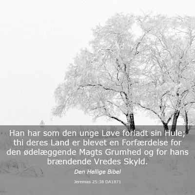 Picture 03 - Jeremias 25:38 DA1871 - Han har som den unge Løve forladt sin Hule; thi - Bible Verse Picture
