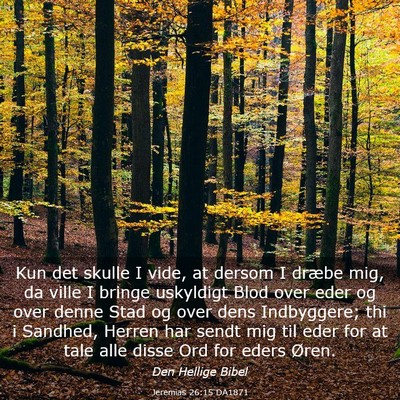 Picture 03 - Jeremias 26:15 DA1871 - Kun det skulle I vide, at dersom I dræbe mig, da - Bible Verse Picture