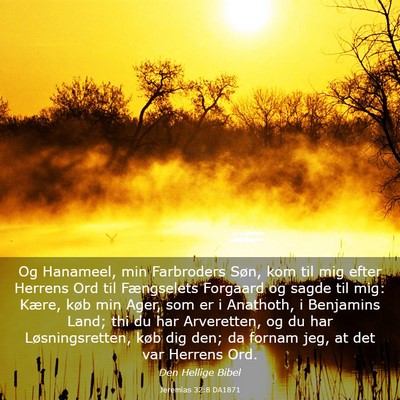 Picture 03 - Jeremias 32:8 DA1871 - Og Hanameel, min Farbroders Søn, kom til mig - Bible Verse Picture