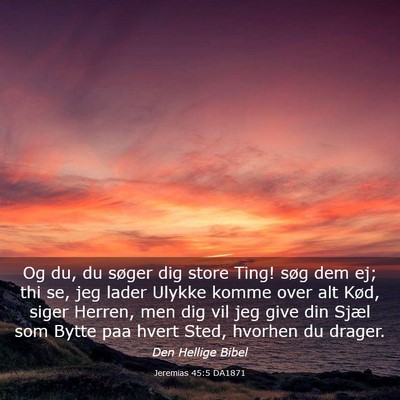 Picture 03 - Jeremias 45:5 DA1871 - Og du, du søger dig store Ting! søg dem ej; thi - Bible Verse Picture