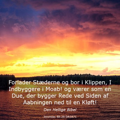 Picture 03 - Jeremias 48:28 DA1871 - Forlader Stæderne og bor i Klippen, I Indbyggere - Bible Verse Picture