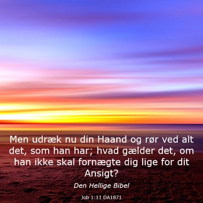 Picture 03 - Job 1:11 DA1871 - Men udræk nu din Haand og rør ved alt det, som - Bible Verse Picture