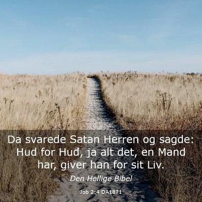 Picture 03 - Job 2:4 DA1871 - Da svarede Satan Herren og sagde: Hud for Hud, ja - Bible Verse Picture