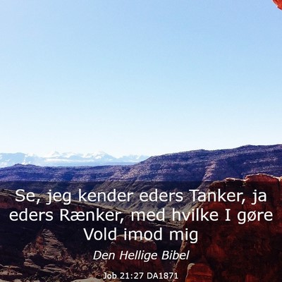 Picture 03 - Job 21:27 DA1871 - Se, jeg kender eders Tanker, ja eders Rænker, - Bible Verse Picture