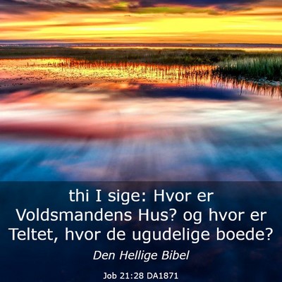 Picture 03 - Job 21:28 DA1871 - thi I sige: Hvor er Voldsmandens Hus? og hvor er - Bible Verse Picture