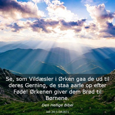 Picture 03 - Job 24:5 DA1871 - Se, som Vildæsler i Ørken gaa de ud til deres - Bible Verse Picture
