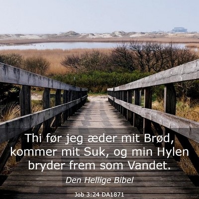 Picture 03 - Job 3:24 DA1871 - Thi før jeg æder mit Brød, kommer mit Suk, og - Bible Verse Picture