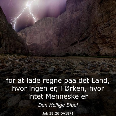 Picture 03 - Job 38:26 DA1871 - for at lade regne paa det Land, hvor ingen er, i - Bible Verse Picture