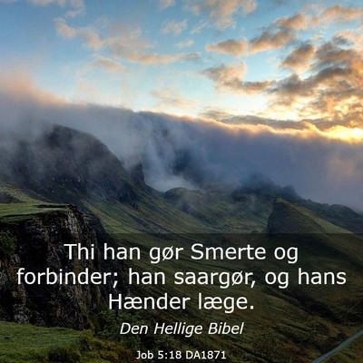 Picture 03 - Job 5:18 DA1871 - Thi han gør Smerte og forbinder; han saargør, - Bible Verse Picture