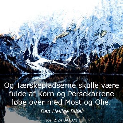 Picture 03 - Joel 2:24 DA1871 - Og Tærskepladserne skulle være fulde af Korn og - Bible Verse Picture