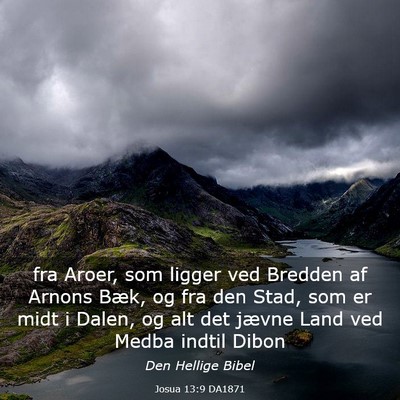 Picture 03 - Josua 13:9 DA1871 - fra Aroer, som ligger ved Bredden af Arnons Bæk, - Bible Verse Picture