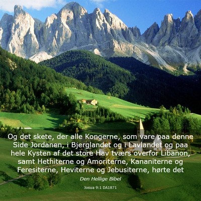 Picture 03 - Josua 9:1 DA1871 - Og det skete, der alle Kongerne, som vare paa - Bible Verse Picture