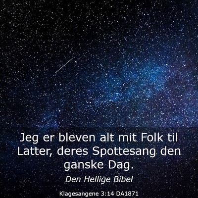 Picture 03 - Klagesangene 3:14 DA1871 - Jeg er bleven alt mit Folk til Latter, deres - Bible Verse Picture