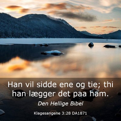 Picture 03 - Klagesangene 3:28 DA1871 - Han vil sidde ene og tie; thi han lægger det paa - Bible Verse Picture