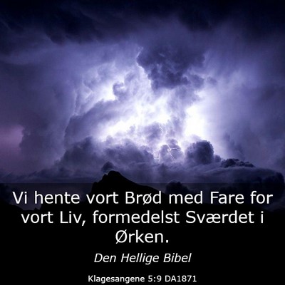 Picture 03 - Klagesangene 5:9 DA1871 - Vi hente vort Brød med Fare for vort Liv, - Bible Verse Picture
