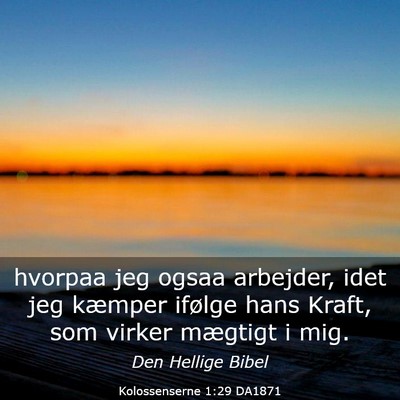 Picture 03 - Kolossenserne 1:29 DA1871 - hvorpaa jeg ogsaa arbejder, idet jeg kæmper - Bible Verse Picture