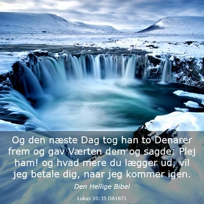 Picture 03 - Lukas 10:35 DA1871 - Og den næste Dag tog han to Denarer frem og gav - Bible Verse Picture