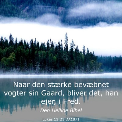 Picture 03 - Lukas 11:21 DA1871 - Naar den stærke bevæbnet vogter sin Gaard, - Bible Verse Picture