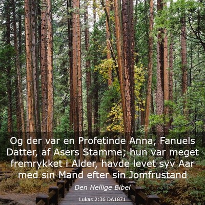 Picture 03 - Lukas 2:36 DA1871 - Og der var en Profetinde Anna, Fanuels Datter, af - Bible Verse Picture