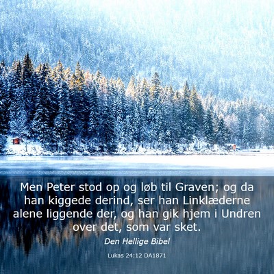 Picture 03 - Lukas 24:12 DA1871 - Men Peter stod op og løb til Graven; og da han - Bible Verse Picture