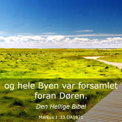 Picture 03 - Markus 1:33 DA1871 - og hele Byen var forsamlet foran - Bible Verse Picture