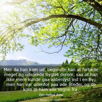 Picture 03 - Markus 1:45 DA1871 - Men da han kom ud, begyndte han at fortælle - Bible Verse Picture