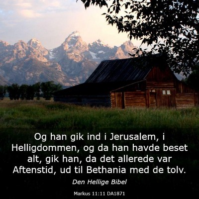 Picture 03 - Markus 11:11 DA1871 - Og han gik ind i Jerusalem, i Helligdommen, og da - Bible Verse Picture