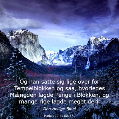 Picture 03 - Markus 12:41 DA1871 - Og han satte sig lige over for Tempelblokken og - Bible Verse Picture