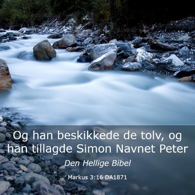 Picture 03 - Markus 3:16 DA1871 - Og han beskikkede de tolv, og han tillagde Simon - Bible Verse Picture