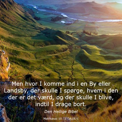 Picture 03 - Matthæus 10:11 DA1871 - Men hvor I komme ind i en By eller Landsby, der - Bible Verse Picture