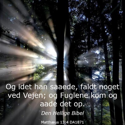 Picture 03 - Matthæus 13:4 DA1871 - Og idet han saaede, faldt noget ved Vejen; og - Bible Verse Picture