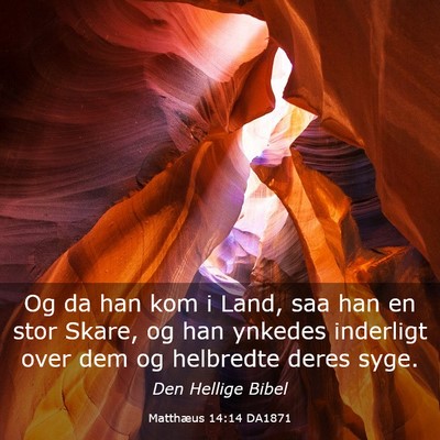 Picture 03 - Matthæus 14:14 DA1871 - Og da han kom i Land, saa han en stor Skare, og - Bible Verse Picture