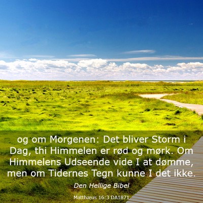Picture 03 - Matthæus 16:3 DA1871 - og om Morgenen: Det bliver Storm i Dag, thi - Bible Verse Picture