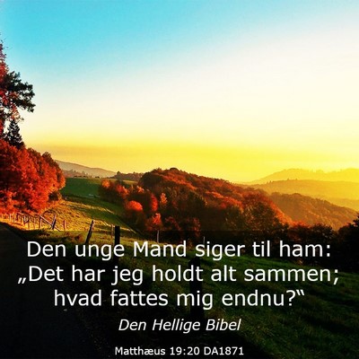 Picture 03 - Matthæus 19:20 DA1871 - Den unge Mand siger til ham: „Det har jeg holdt - Bible Verse Picture