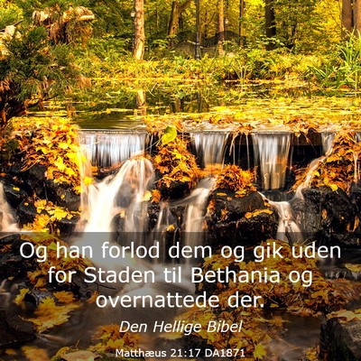 Picture 03 - Matthæus 21:17 DA1871 - Og han forlod dem og gik uden for Staden til - Bible Verse Picture