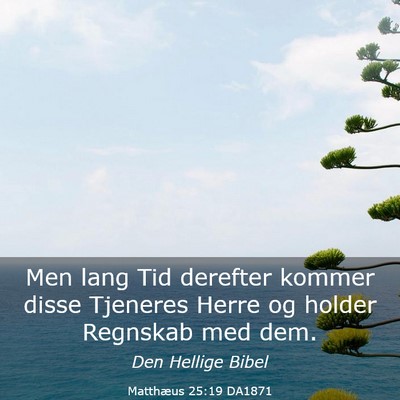 Picture 03 - Matthæus 25:19 DA1871 - Men lang Tid derefter kommer disse Tjeneres Herre - Bible Verse Picture