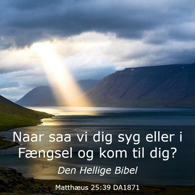 Picture 03 - Matthæus 25:39 DA1871 - Naar saa vi dig syg eller i Fængsel og kom til - Bible Verse Picture