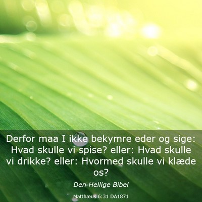 Picture 03 - Matthæus 6:31 DA1871 - Derfor maa I ikke bekymre eder og sige: Hvad - Bible Verse Picture