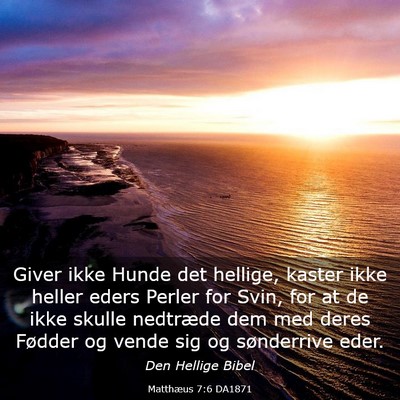 Picture 03 - Matthæus 7:6 DA1871 - Giver ikke Hunde det hellige, kaster ikke heller - Bible Verse Picture