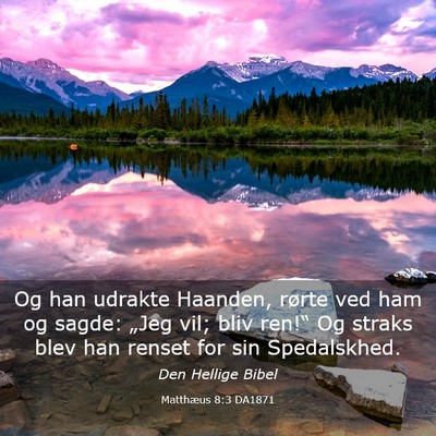 Picture 03 - Matthæus 8:3 DA1871 - Og han udrakte Haanden, rørte ved ham og sagde: - Bible Verse Picture