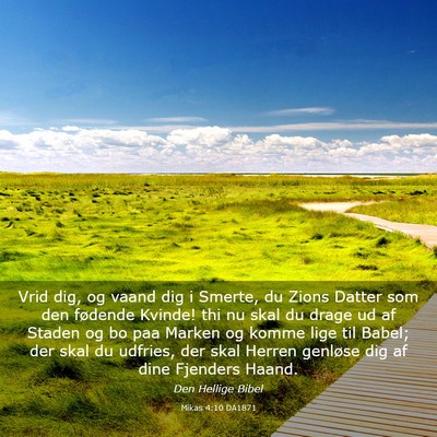 Picture 03 - Mikas 4:10 DA1871 - Vrid dig, og vaand dig i Smerte, du Zions Datter - Bible Verse Picture