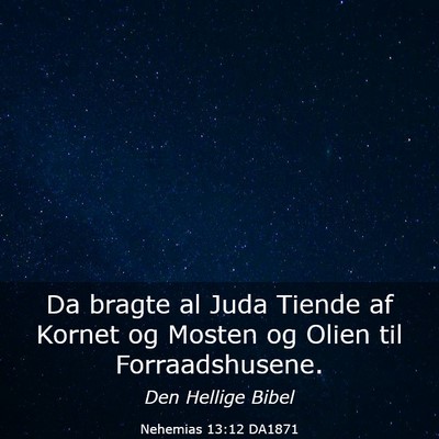 Picture 03 - Nehemias 13:12 DA1871 - Da bragte al Juda Tiende af Kornet og Mosten og - Bible Verse Picture